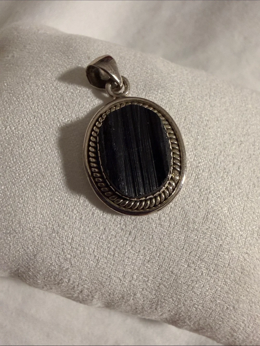 Raw black tourmaline Sterling Silver Pendant Necklace